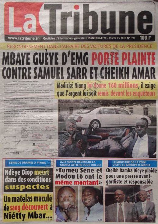 A la Une du Journal La Tribune du mardi 15 janvier 2013