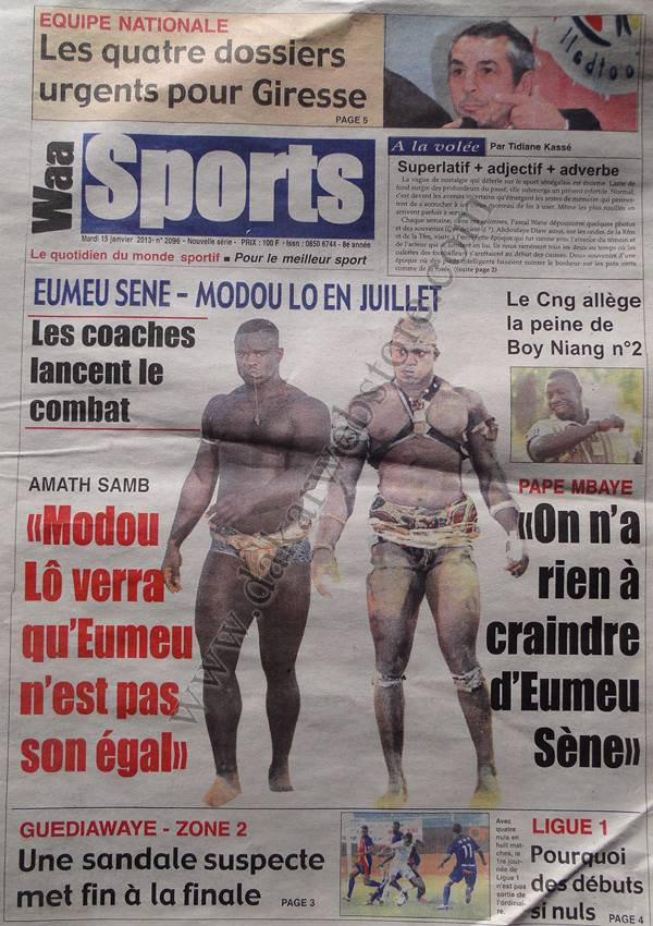A la Une du Journal Waa Sports du mardi 15 janvier 2013