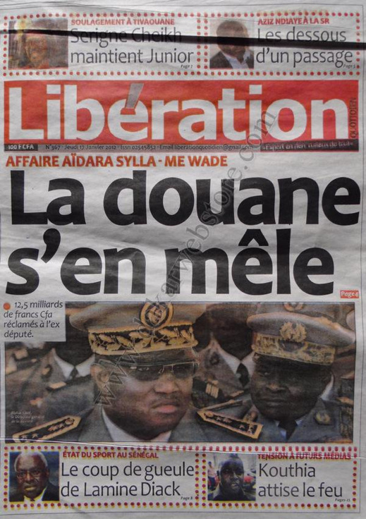 A la Une du Journal Libération du jeudi 17 janvier 2013
