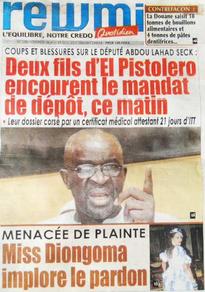 A la Une du Journal Rewmi du vendredi 18 janvier 2013