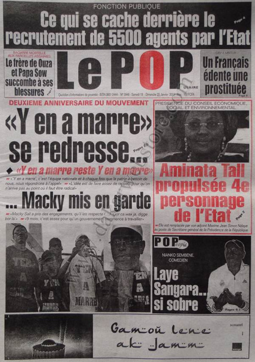 A la Une du Journal Le Populaire du Samedi 19 janvier 2013