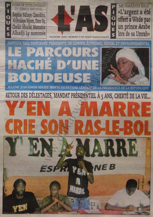 A la Une du Journal L'As du Samedi 19 janvier 2013