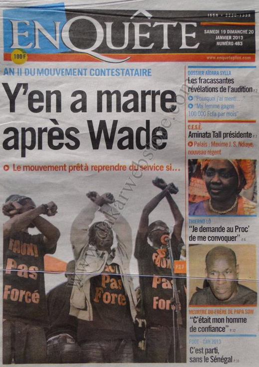 A la Une du Journal EnQuête du Samedi 19 janvier 2013