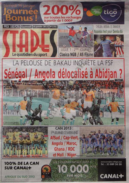 A la Une du Journal Stades du Samedi 19 janvier 2013