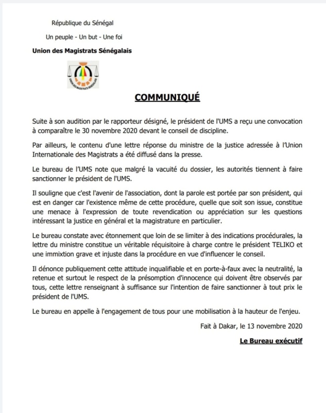 L'Ums accuse Me Malick Sall de vouloir condamner le juge Téliko