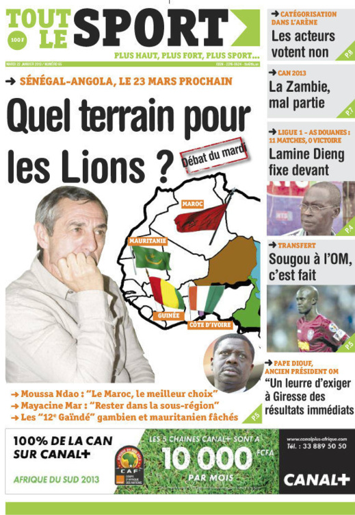 A la Une du Journal Tout Le Sport du mardi 22 janvier 2013