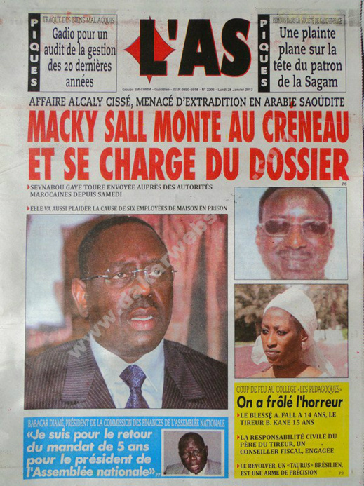 A la Une du Journal L'As du lundi 28 janvier 2013