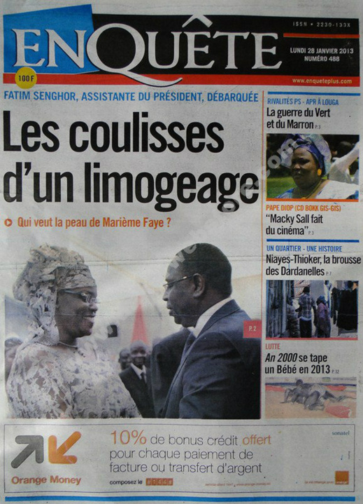 A la Une du EnQuête du lundi 28 janvier 2013