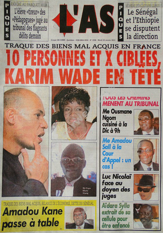 A la Une du Journal L'As du mardi 29 janvier 2013