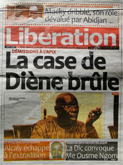 A la Une du Journal Libération du mardi 29 janvier 2013