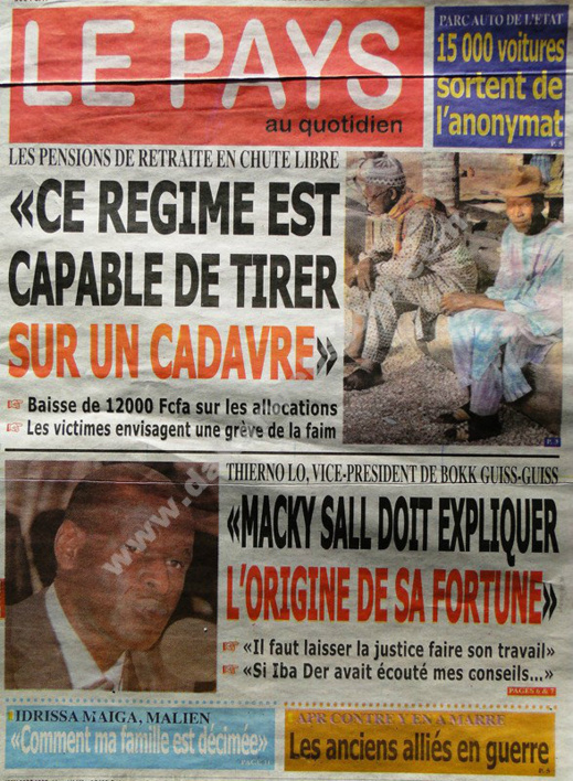 A la Une du Journal Le Pays du mardi 29 janvier 2013