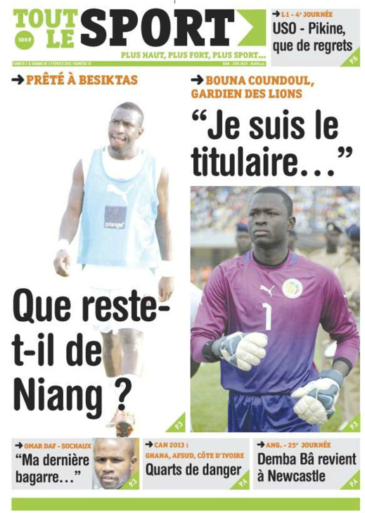 A la Une du Journal Tout Le Sports du Samedi 02 février 2013