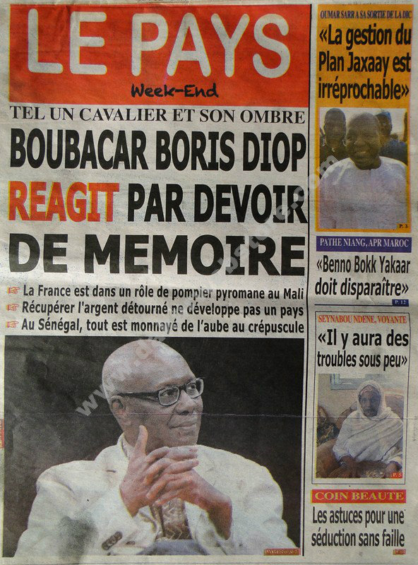 A la Une du Journal Le Pays du Samedi 02 février 2013