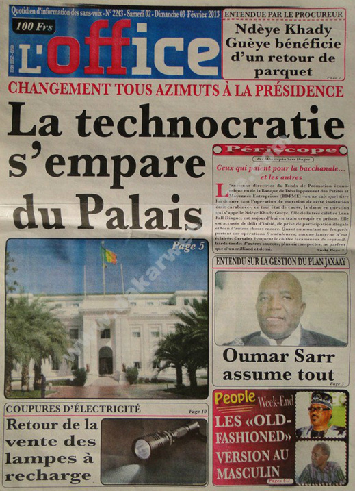 A la Une du Journal L'Office du Samedi 02 février 2013