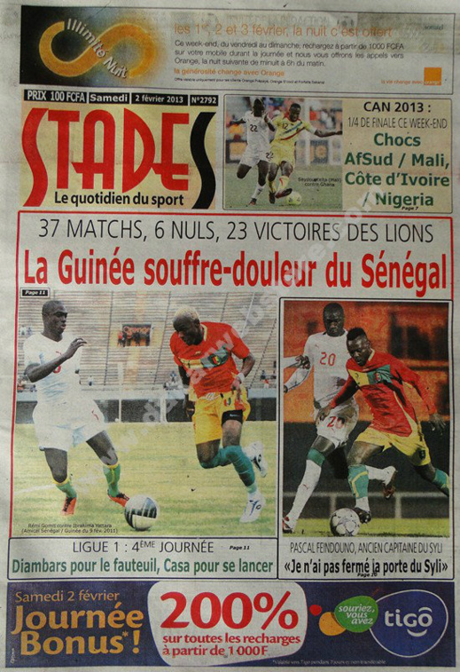 A la Une du Journal Stades du Samedi 02 février 2013