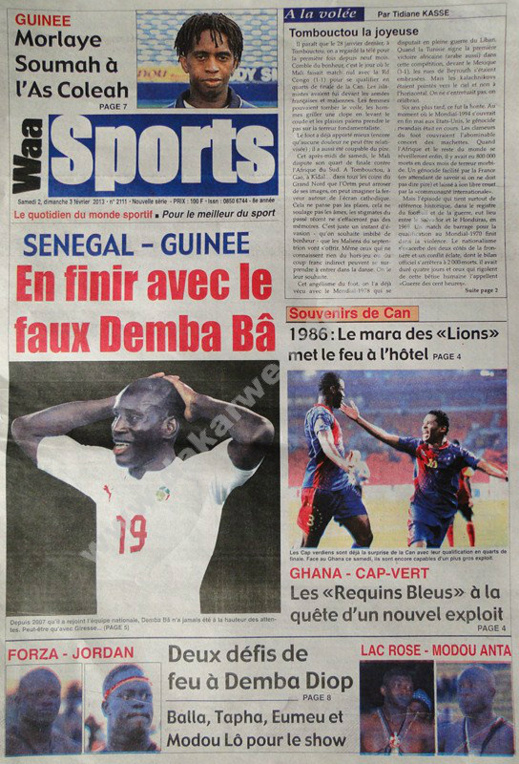 A la Une du Journal Waa Sports du Samedi 02 février 2013