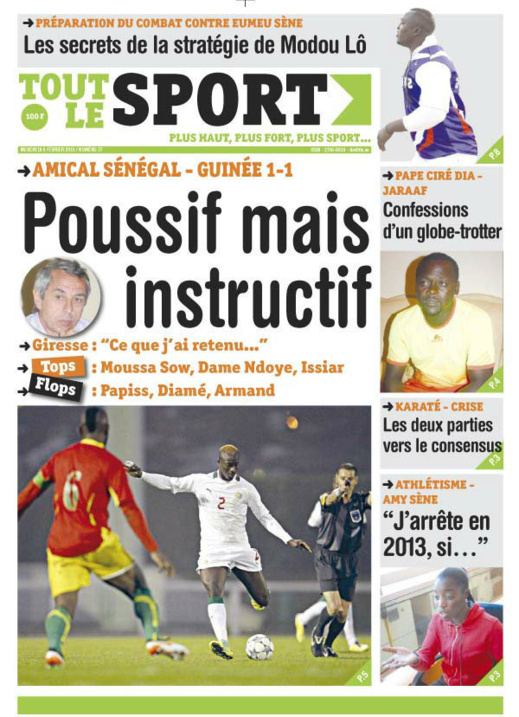 A la Une du Journal Tout Le Sport du mercredi 06 janvier 2013