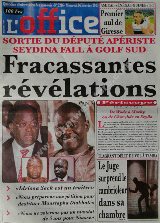 A la Une du Journal L'Office du mercredi 06 janvier 2013