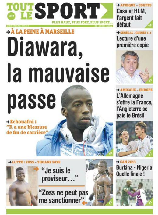 A la Une du Journal Tout Le Sport du jeudi 07 février 2013