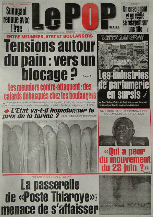 A la Une du Journal Le Populaire du jeudi 07 février 2013