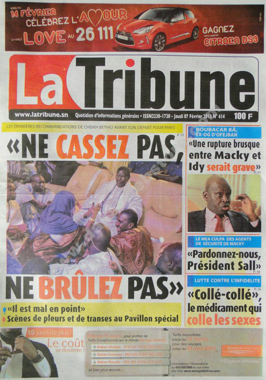 A la Une du Journal La Tribune du jeudi 07 février 2013