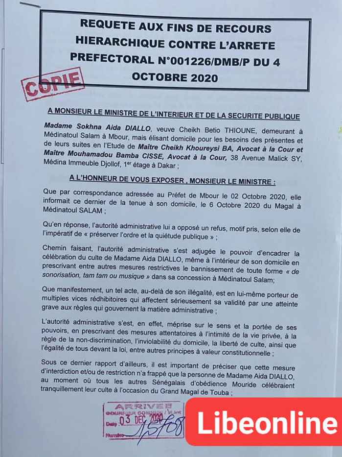 Retour hiérarchique: Sokhna Aïda Diallo traîne le Préfet de Mbour devant le ministre de l'Intérieur Retour hiérarchique: Sokhna Aïda Diallo traîne le Préfet de Mbour devant le ministre de l'Intérieur