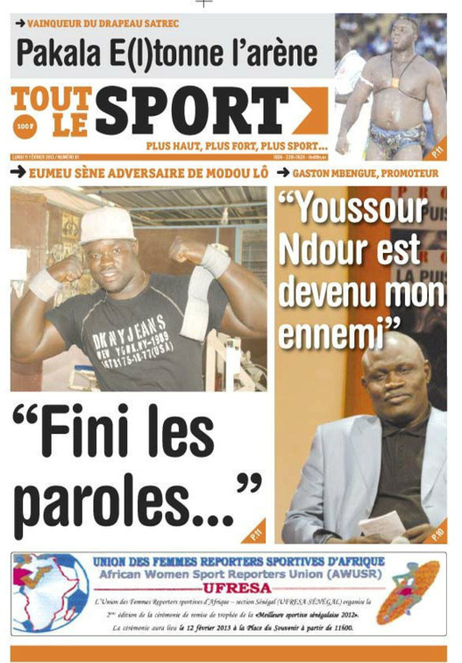 A la Une du Journal Tout Le Sport du lundi 11 février 2013