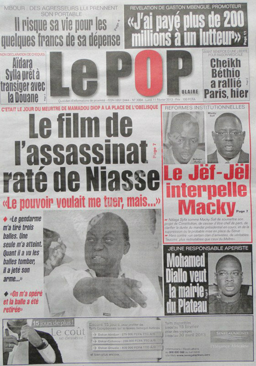A la Une du Journal Le Populaire du lundi 11 février 2013