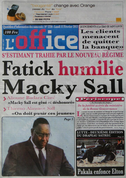 A la Une du Journal L'Office du lundi 11 février 2013