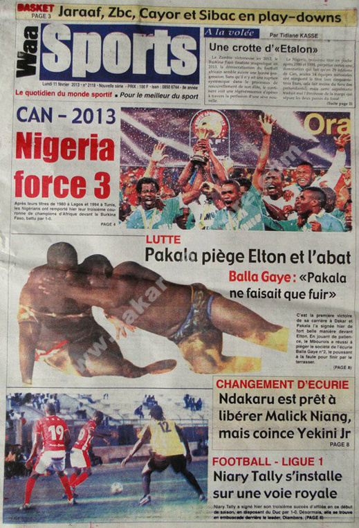 A la Une du Journal Waa Sports du lundi 11 février 2013