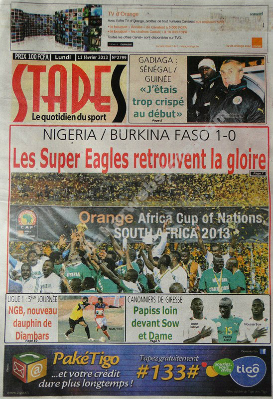 A la Une du Journal Stades du lundi 11 février 2013