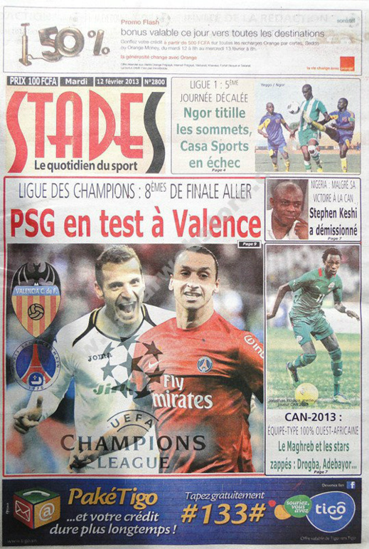 A la Une du Journal Stades du mardi 12 février 2013