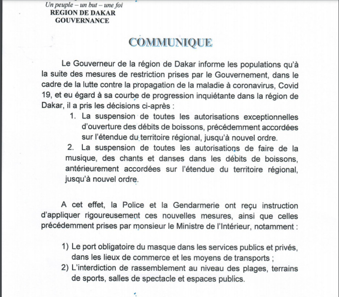 Nouvelles mesures de restriction: Le Gouverneur de Dakar hausse le ton et annonce des sanctions Nouvelles mesures de restriction: Le Gouverneur de Dakar hausse le ton et annonce des sanctions