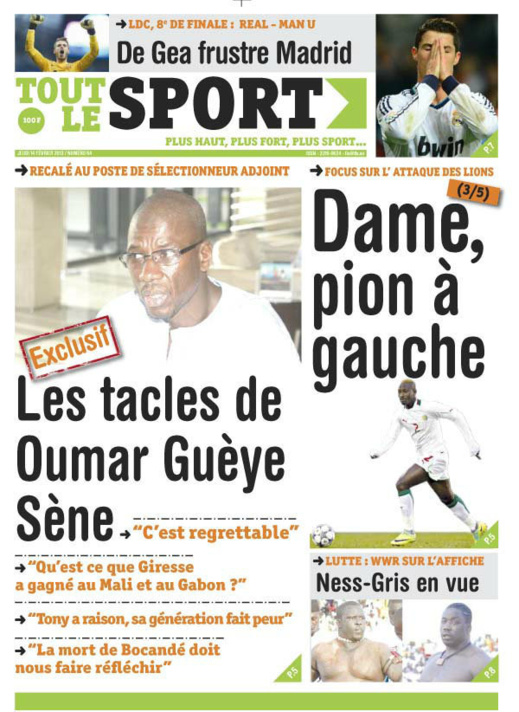 A la Une du Journal Stades du jeudi 14 février 2013