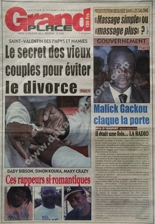 A la Une du Journal Grand Place du jeudi 14 février 2013