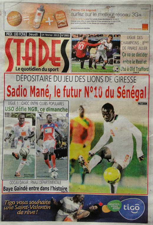 A la Une du Journal Stades du jeudi 14 février 2013