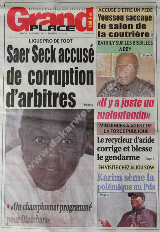 A la Une du Journal Grand Place du lundi 18 février 2013