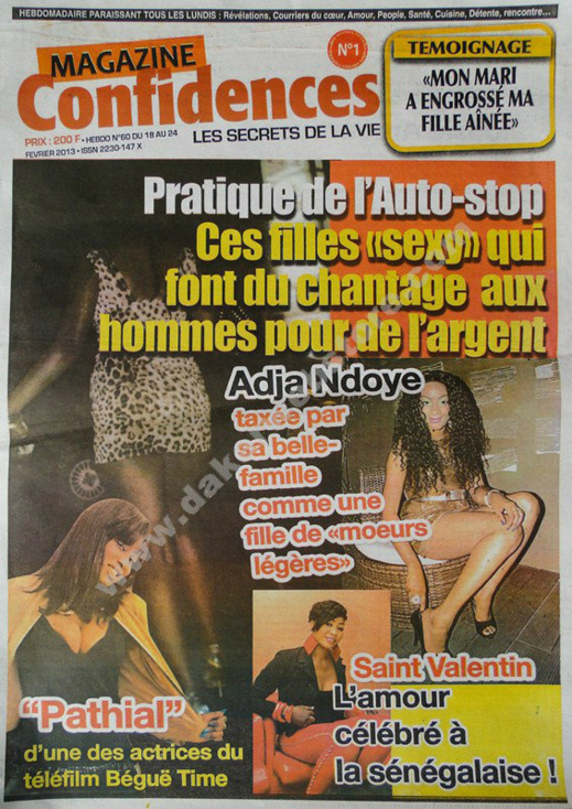 A la Une du Journal Confidences du lundi 18 février 2013