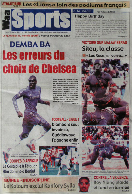 A la Une du Journal Waa Sports du lundi 18 février 2013