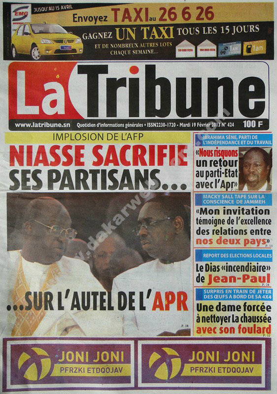 A la Une du Journal Tout Le Sports du mardi 19 février 2013