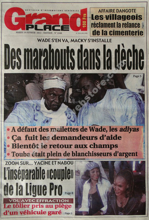 A la Une du Journal Grand Place du mardi 19 février 2013