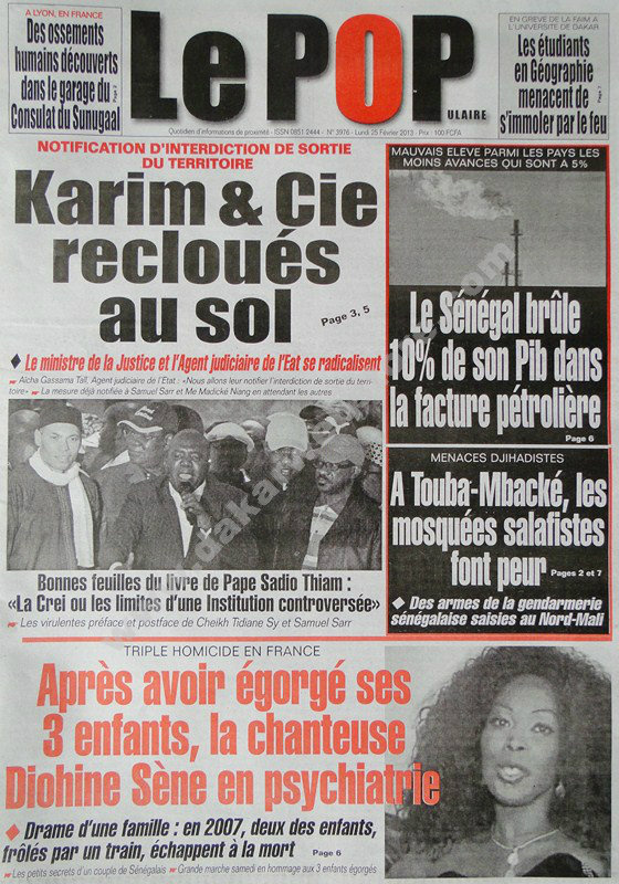 A la Une du Le Populaire du lundi 25 janvier 2013