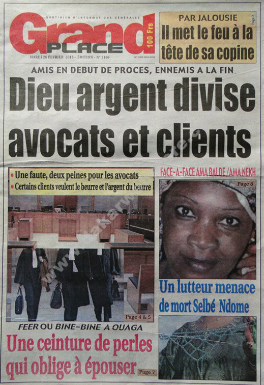 A la Une du Journal Grand Place du mardi 26 février 2013
