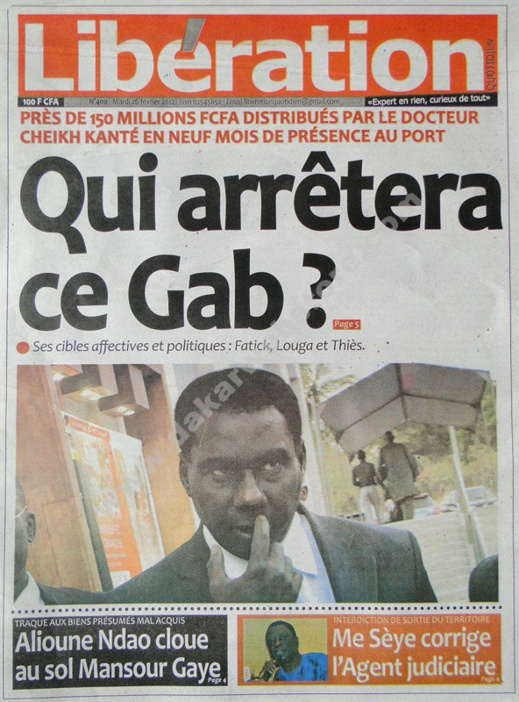 A la Une du Journal Libération du mardi 26 février 2013