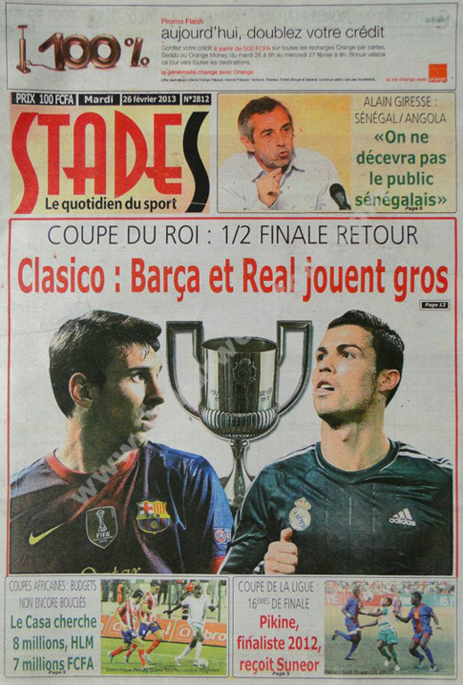 A la Une du Journal Stades du mardi 26 février 2013
