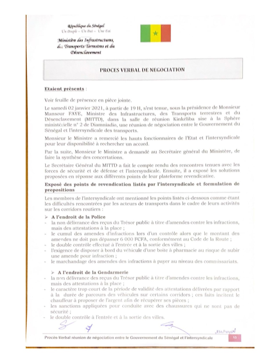 Fin de grève des camionneurs / Corruption, tracasseries (Document)