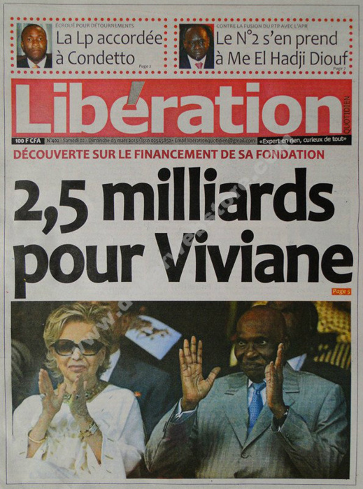 A la Une du Journal Libération du Samedi 02 mars 2013