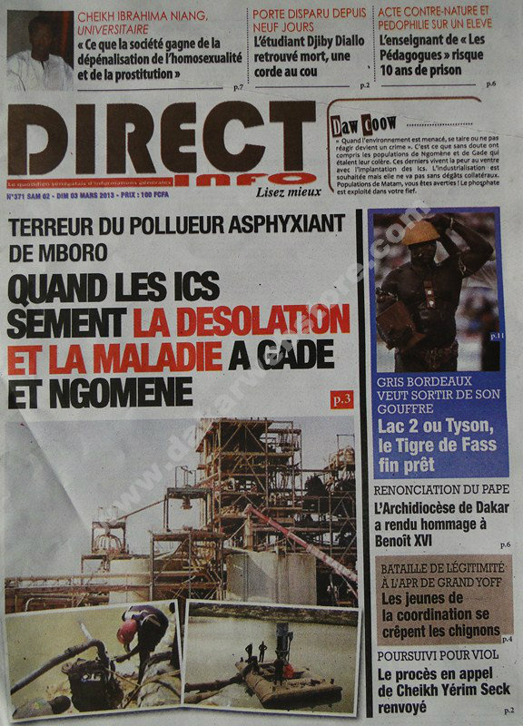 A la Une du Journal Direct Infos du Samedi 02 mars 2013