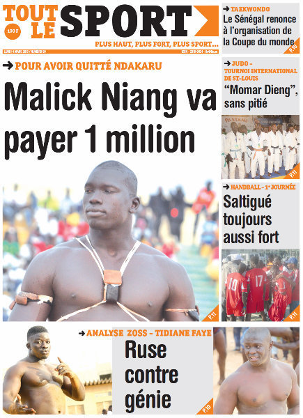 A la une du journal Tout le Sport du lundi 04 mars 2013