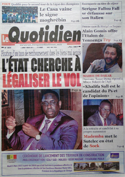 A la une du journal Le Quotidien du lundi 04 mars 2013